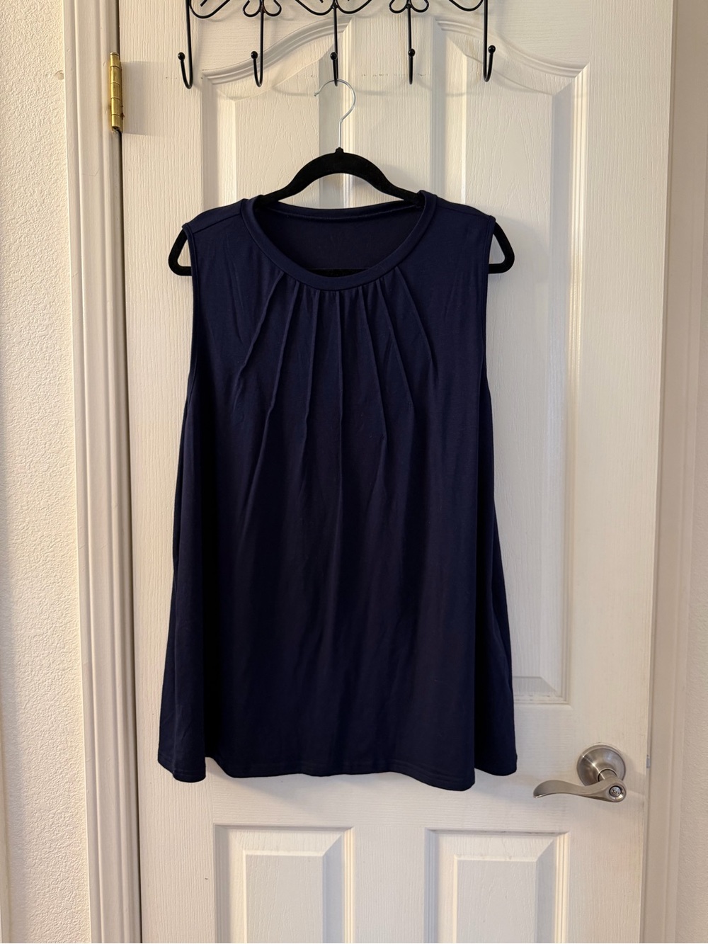 Amazon Navy Pleated Sleeveless Tank Top